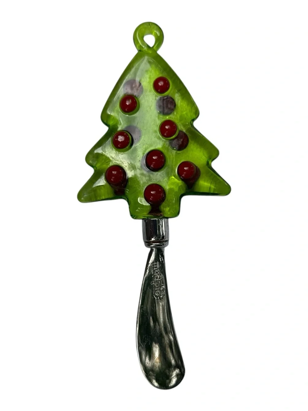 Luke Adam’s Green Lass Christmas Tree Cheese Spreader with Red Accent Dots